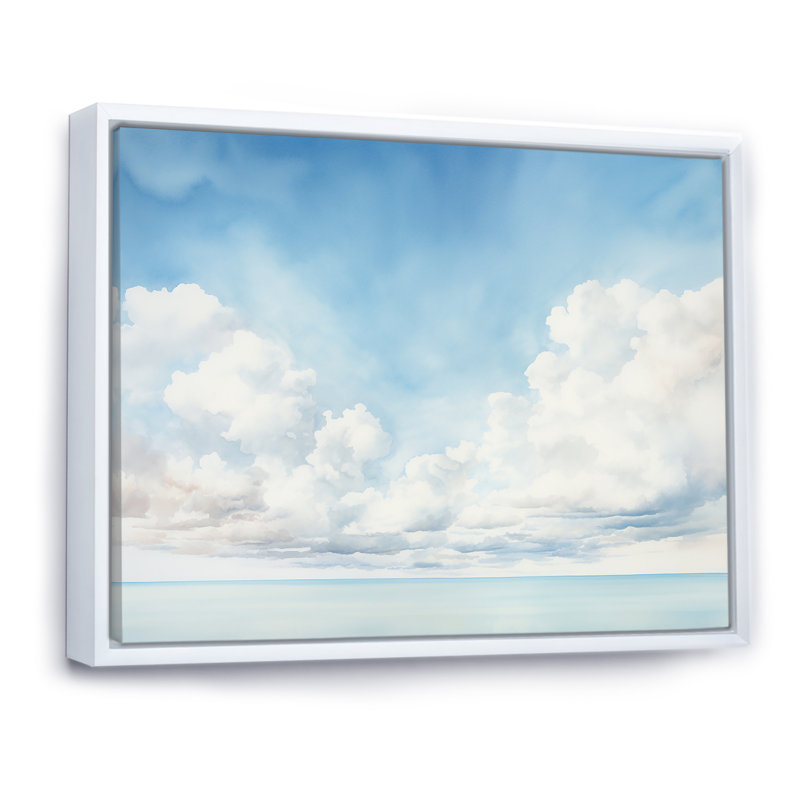«White Clouds Scenery Minimalisme I» sur toile, H 34 po x l 44 po x P 1,5 po, Cadre flottant blanc