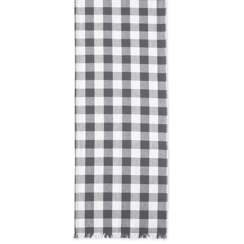 Laszlo Gingham 100% Cotton Table Runner, Gray, 14" L x 72" W