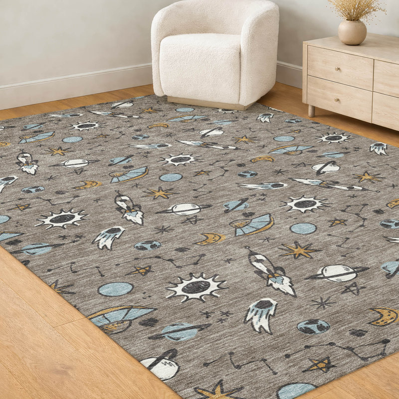 Machine Washable Indoor/Outdoor Chantille ACN2580 Kids Rug, Taupe, 5' x 7'6"