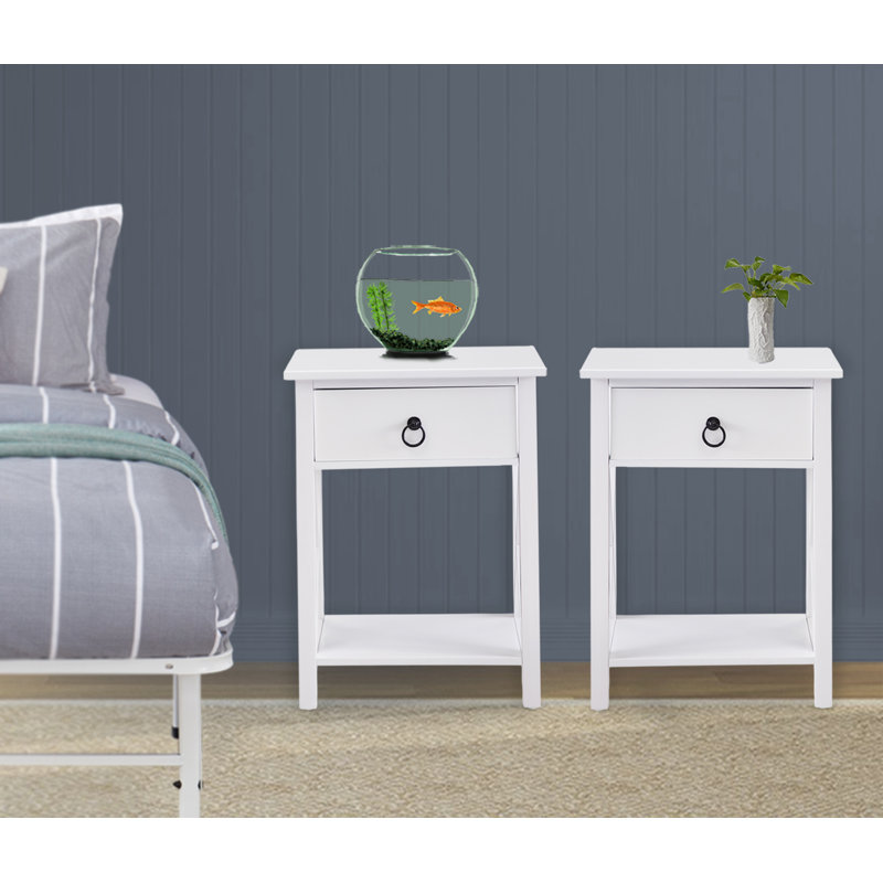 Saylesville 1.8ft Small Night Stand with Storage Shelf and Drawer, Wood Night Stands, White