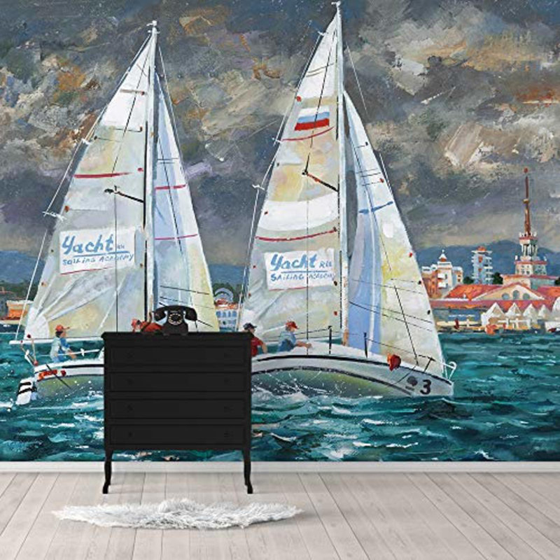 Magnifique voilier sur la mer, murale, L 100 po x l 144 po