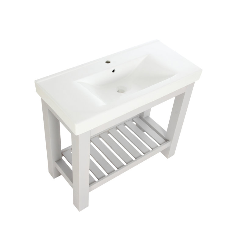 Bise 40'' Single Bathroom Vanity with Ceramic Top, Gray