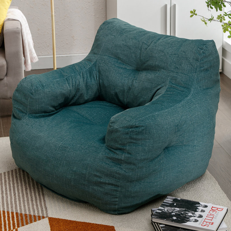 Aeri Compression Medium Adult Soft Fabric Bean Bag Chair With Foam Filled, Green Wool