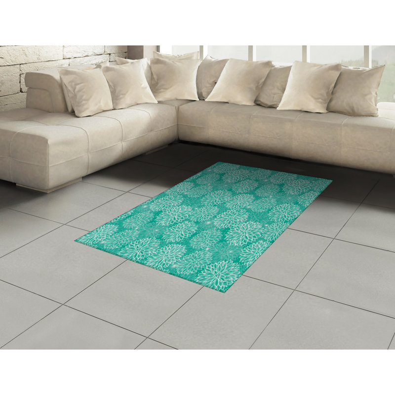 Tapis décoratif long en fibres de poly haute densité bleu sarcelle, Rectangle 2 pi 7 po x 5 pi
