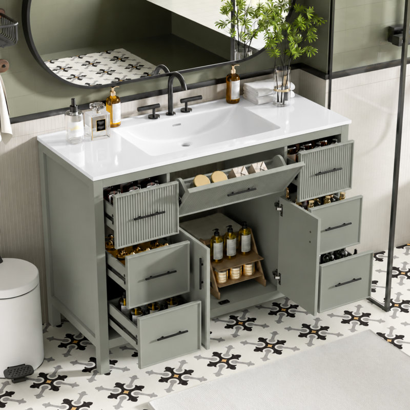 Meuble-lavabo sur pied moderne de 48 po Verdant, Vert sauge
