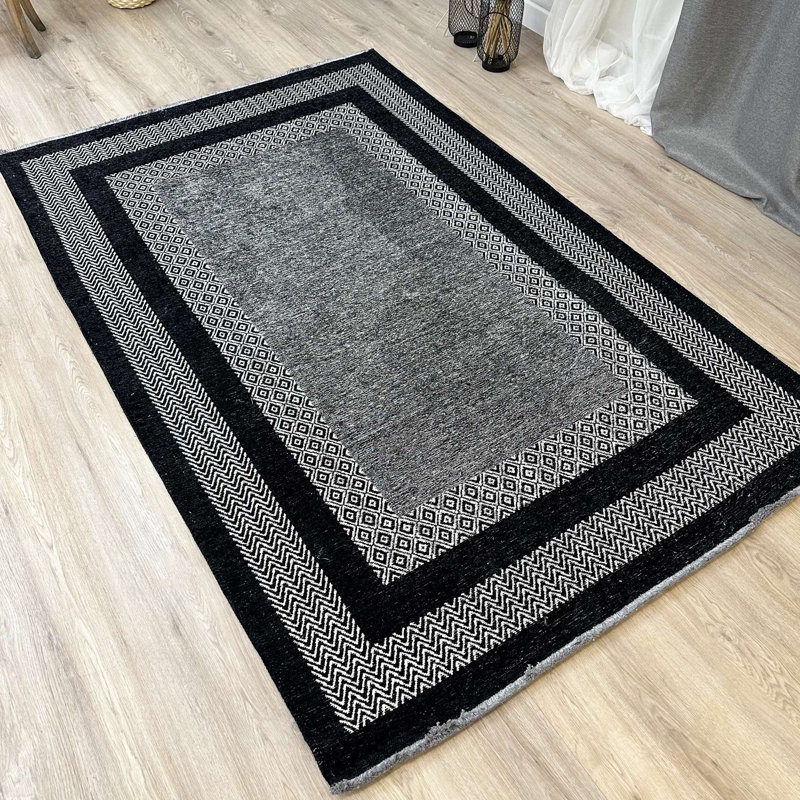 Alfa Rich Candelario Black Washable Woven Cotton Area Rugs for Living Room Bedroom Kitchen Dining, Rectangle 4'1'' x 5'9''