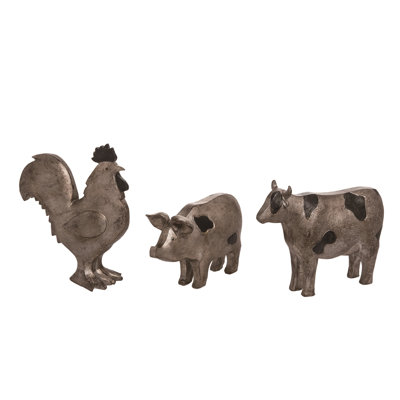 Rustic Silver Farm Animal Set of 3 Spring Home Decorations
