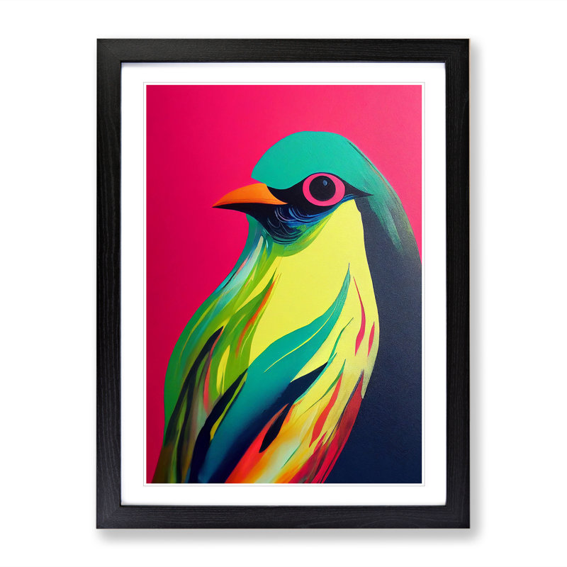 Bird Painting - Print, White, 64cm H x 46cm W x 2cm D, Black