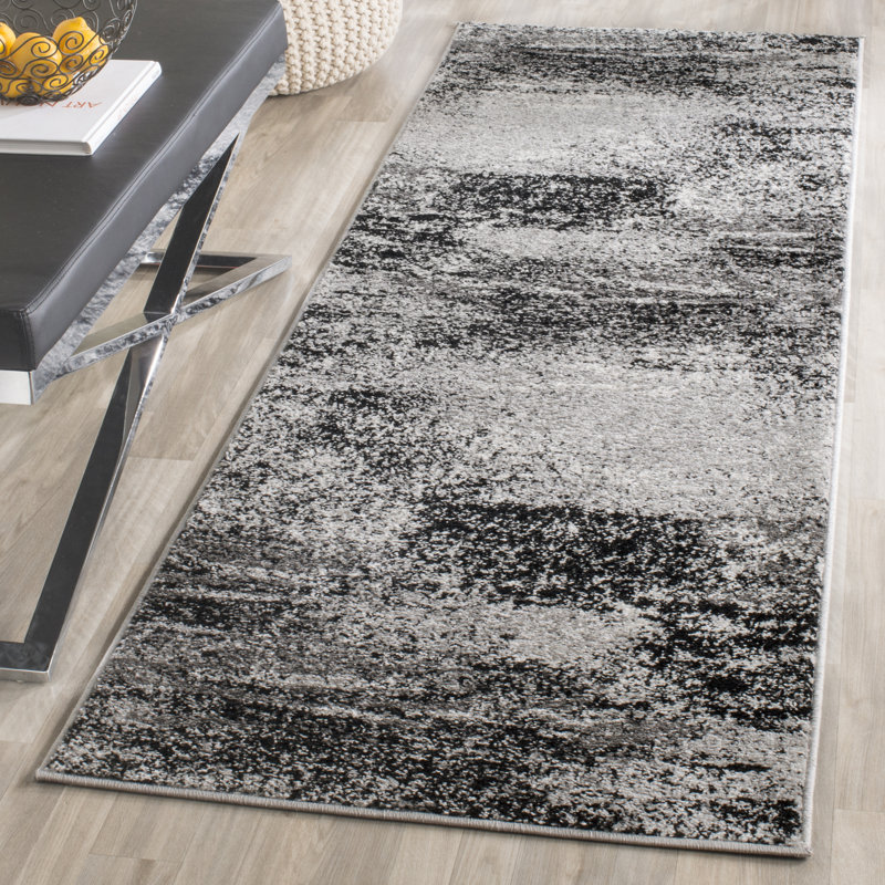 Algonquin Performance Abstract Rug, Runner 2'6" x 22', Silver/Gray