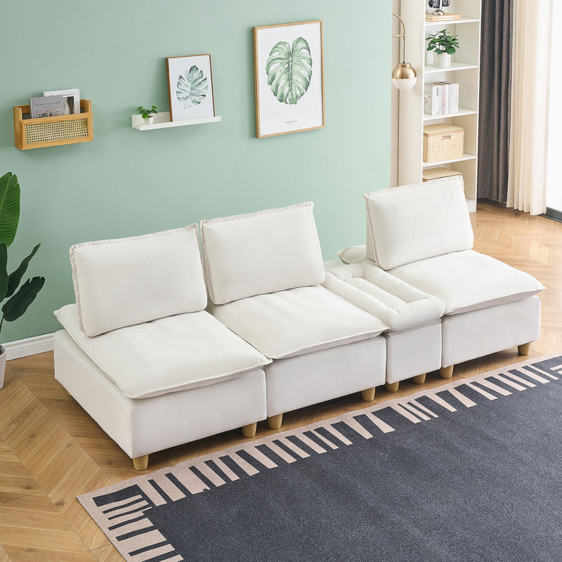 Minimalist Three-Seater Flannel Sofa With Storage And Adjustable Backrest For Living Rooms And Balconies