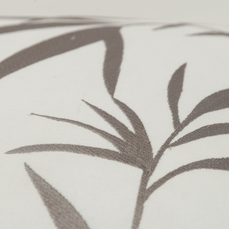 Ivory and Gray Botanical Embroidered Cotton Throw Pillow