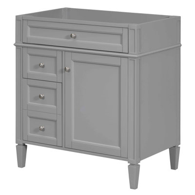 Meuble-lavabo de 30 po, 3 tiroirs avec tiroir basculant, organisateur de porte d'armoire, tablette réglable, glissières de tiroir en métal lisse, poignée texturée, design moderne, gris, bois massif et meuble-lavabo sans lavabo,