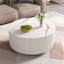 Table basse ronde moderne mobile de 29,5 pouces avec roulettes - 2 tiroirs, plateau en pierre frittée marbrée, blanc, facile à déplacer, parfaite pour le salon.