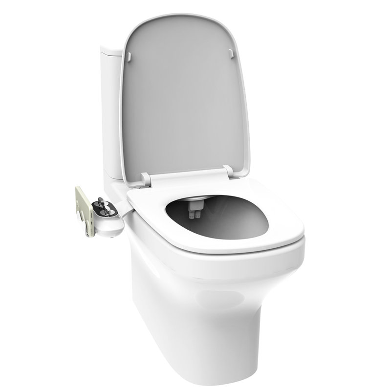 Bidet de toilette blanc avec double buse à l'avant et à l'arrière, poignées pour l'eau, support pour téléphone, plastique, largeur de l'emballage de 11 po