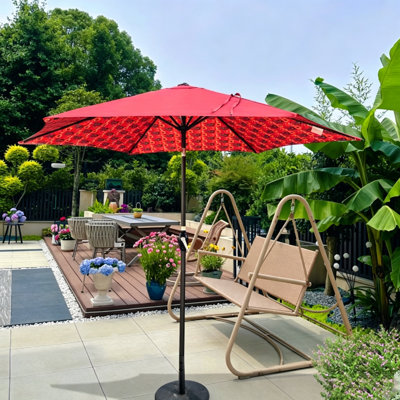  Parasol de patio extérieur avec manivelle et système d'inclinaison, auvent imperméable et résistant aux rayons UV pour la cour et la terrasse, rayure bleu glacier