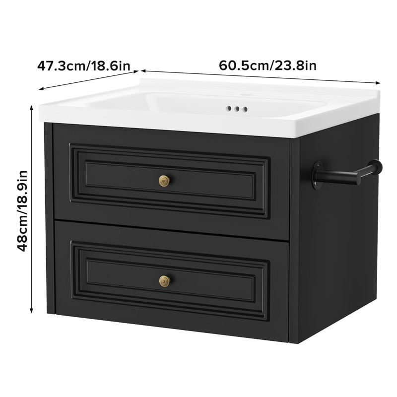 24" Floating Bathroom Vanity With Sink, Black