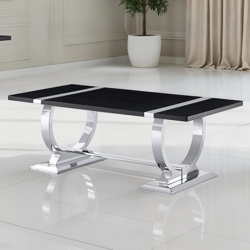 Table basse en forme de O avec base à tréteaux Dominic, Black/Silver