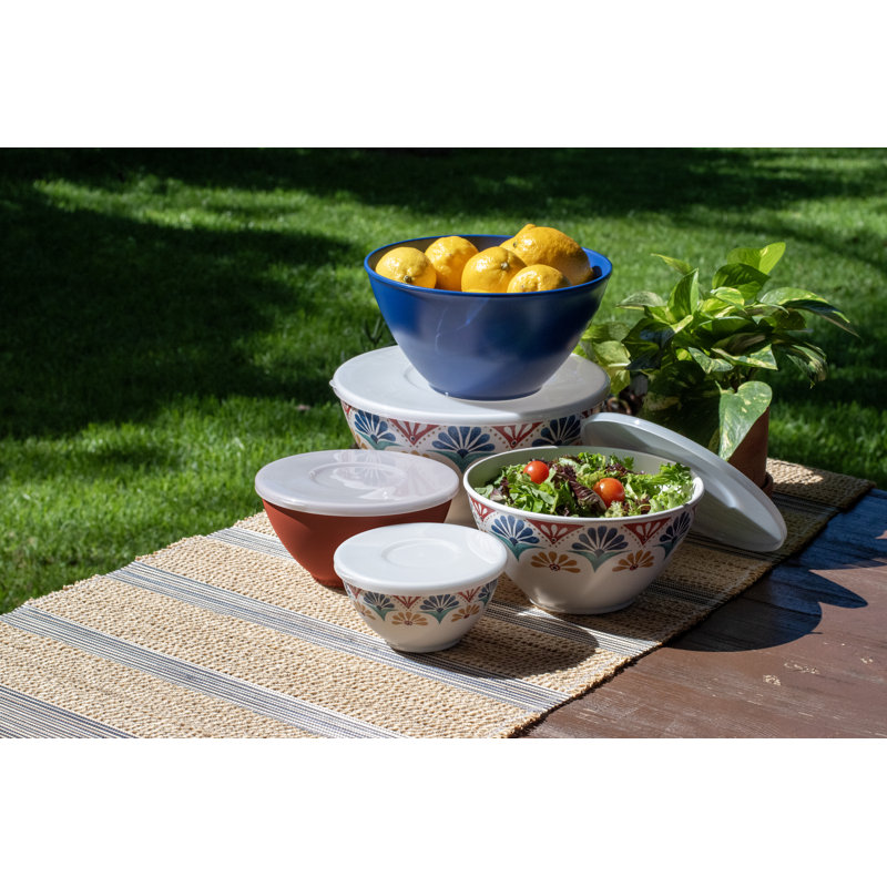 Rio Medallion Multicolor Melamine Mixing Bowls with Lids, Set of 5