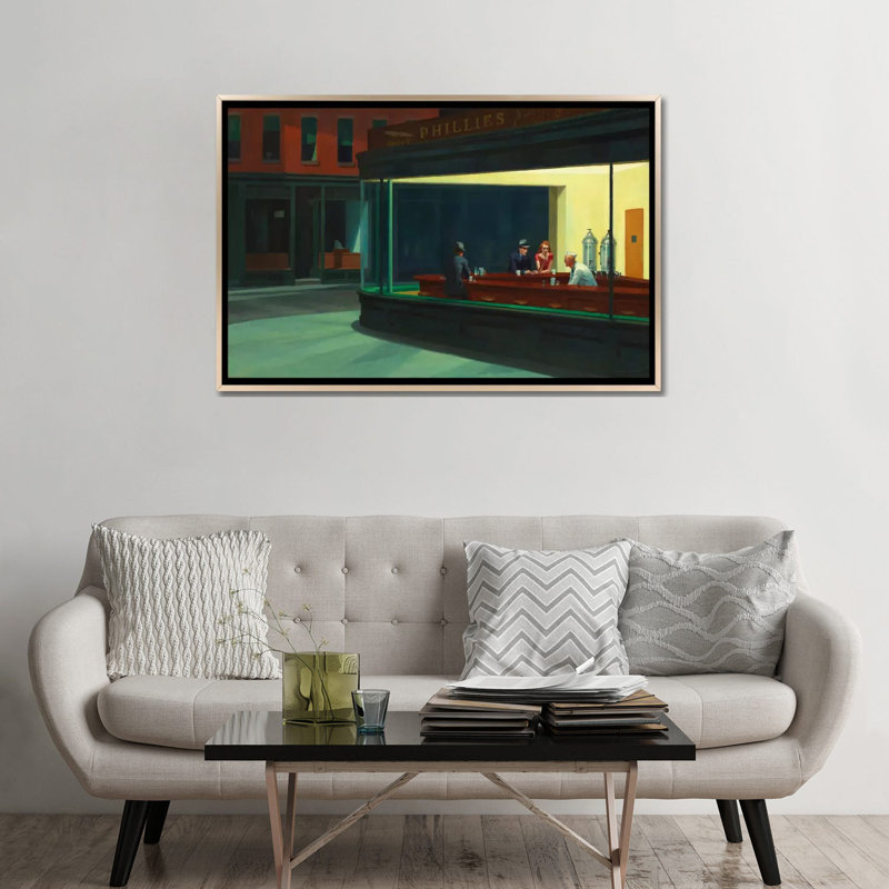 " Nighthawks, 1942 " by Edward Hopper, Champagne Framed, 32" H x 48" W x 1.5" D