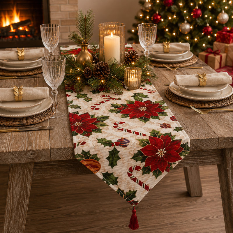 Chemin de table Holiday Poinsettia