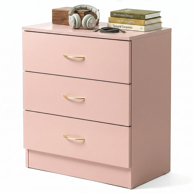 25.98'' Tall 3 - Drawer Nightstand, Pink