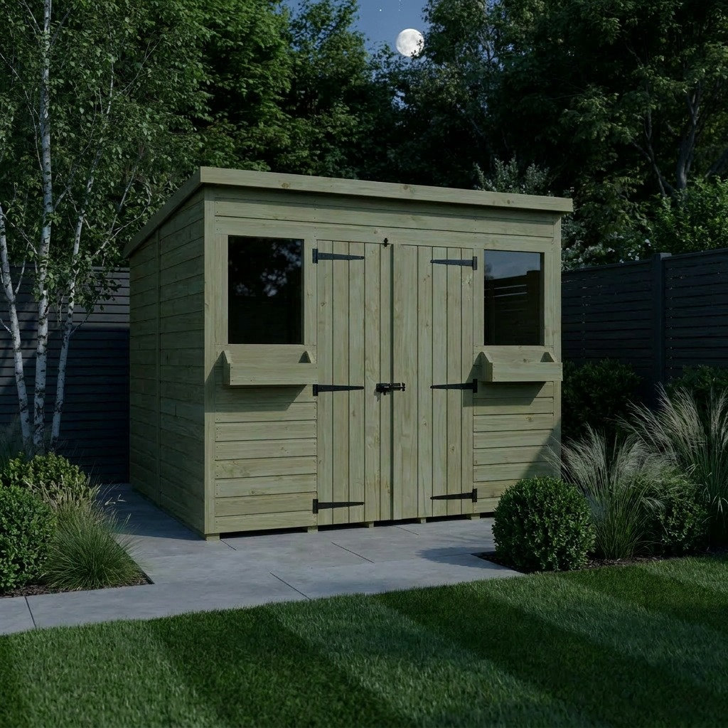 Total Sheds 8ft x 6ft Pent Summer Shed - Toughened Glass External Planters - Pressure Treated Timber - UK Manufactured