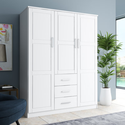 Armoire-penderie 100% bois massif avec tiroirs et tablettes réglables Bassam