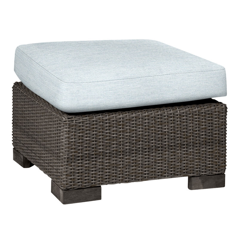 Club Outdoor Ottoman with Cushion, No Welt, Paper Sky, Black Walnut