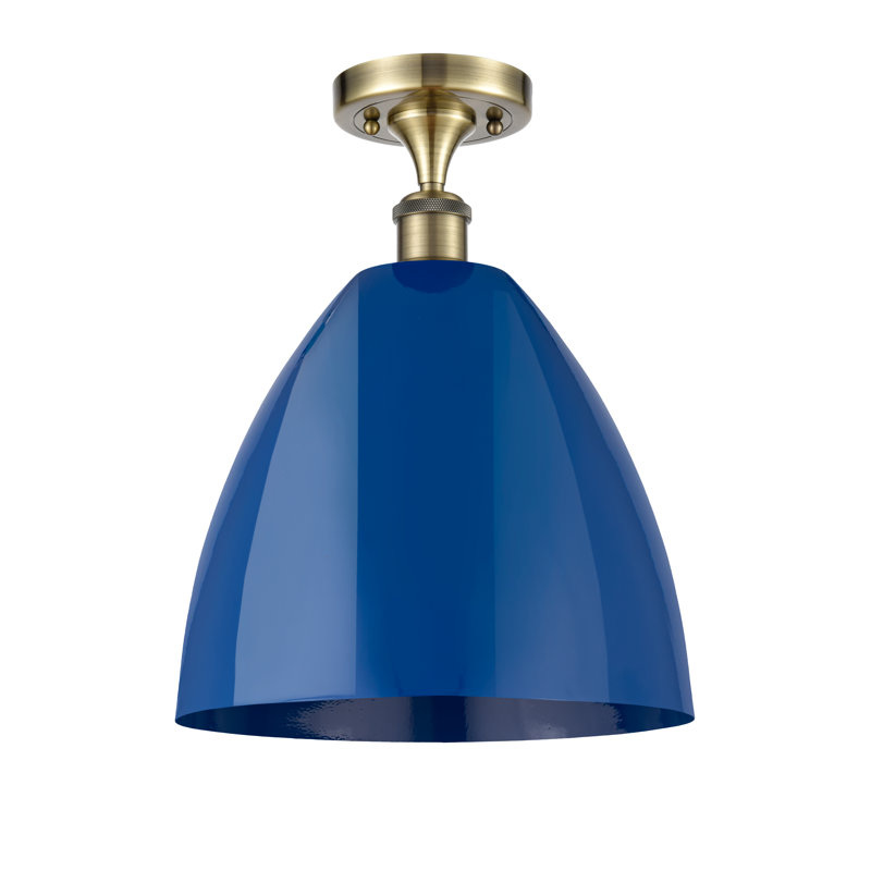 Semi Flush Mount, Antique Brass, Blue
