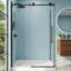 Cabine de douche coulissante en coin sans cadre, 112-122 cm L x 86 cm P x 183 cm H, verre trempé 8 mm, noir mat