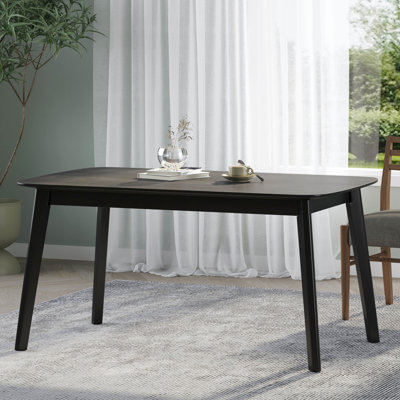 Table de salle à manger Mid-Century, l 58,25 po x P 34,91 po, H 28,96 po, noire, avec plateau en faux bois et pieds en bois d'hévéa