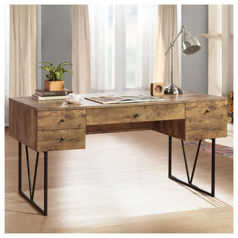 Bureau Sonoma Rustic Nutmeg à 4 tiroirs avec piètement traîneau en métal