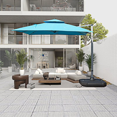 Parasol carré en porte-à-faux avec mât central, base de lac non incluse