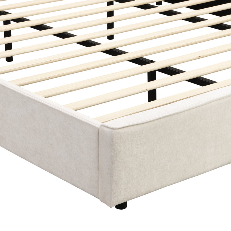 Très grand cadre de lit tapissier beige avec tête de lit à oreilles haute, lampe de lecture réglable, port, mousse douce, sans sommier, installation facile pour la taille de la chambre à coucher, cadre, beige, assemblage simple