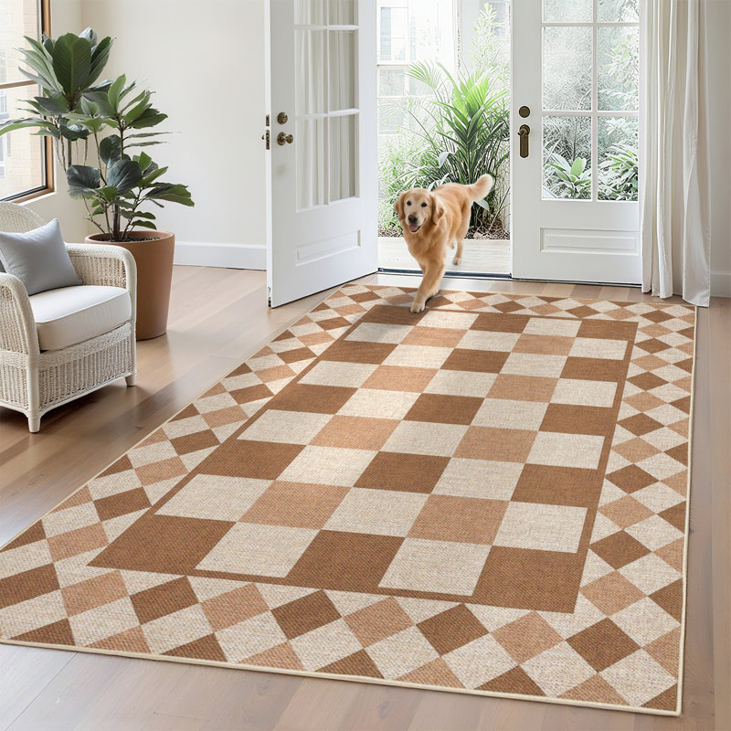 Rugs for Living RoomMachine Washable Area Rugs Non-SlipVintage Floral Rug Bedroom Rug for Dorm Playroom Foyer Entryway, Brown