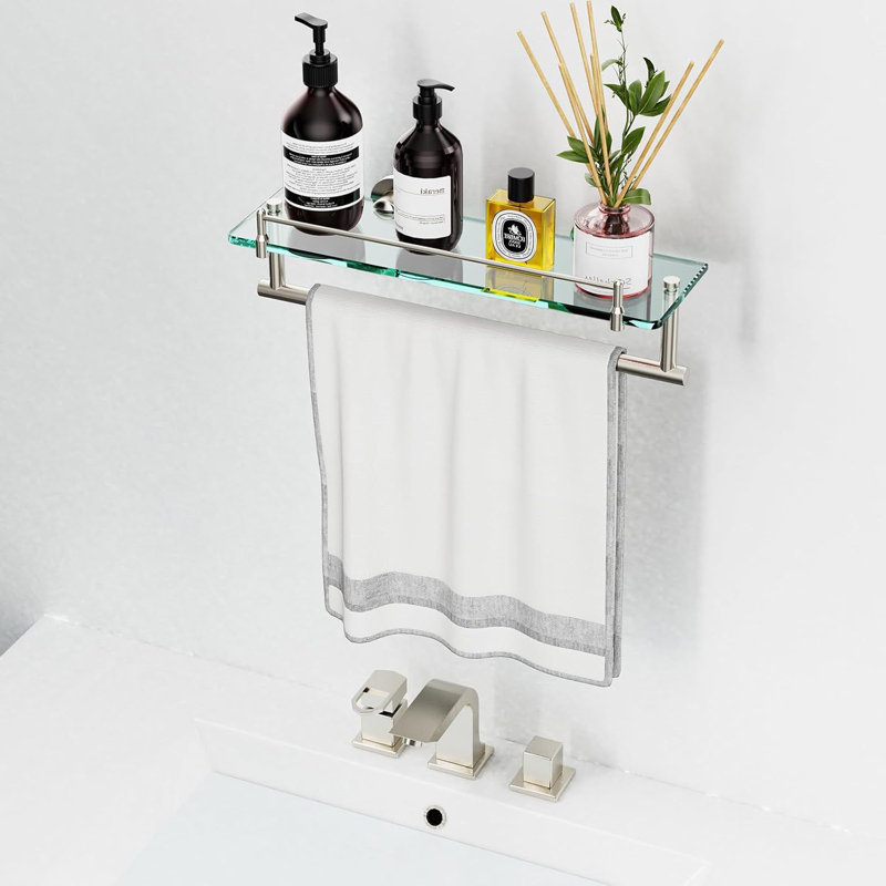 Tablette en verre pour salle de bain avec barre à serviettes,