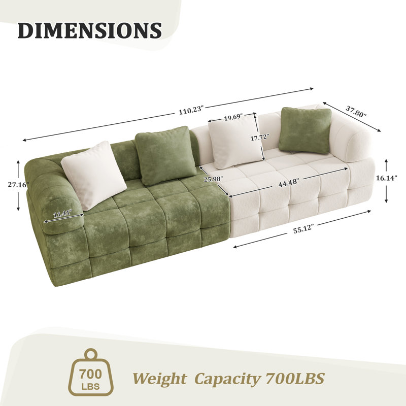 Canapé modulaire 4 places Bonblock, Chenille verte