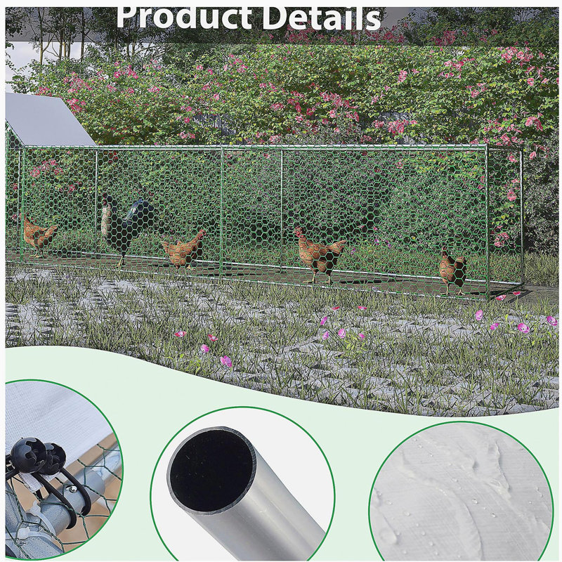 Cage à poulailler avec poulailler 16x3FT, H 59,6 po x l 196 po x P 42,2 po
