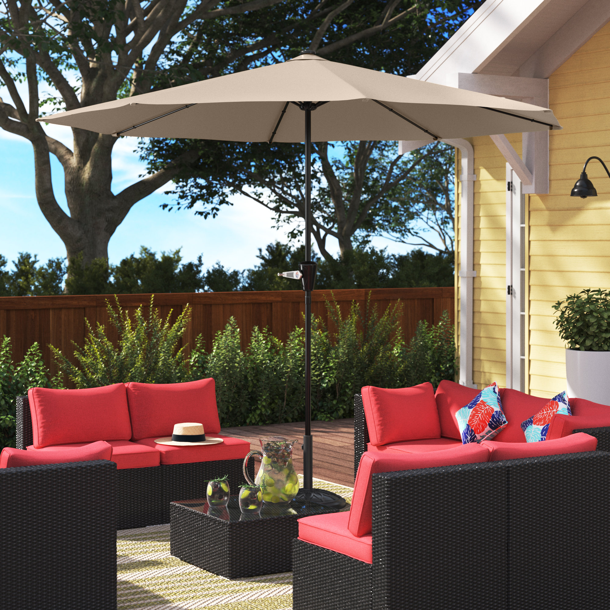 Freeport Park® Glantz Patio Umbrella with Stand 9' Easy Crank Sun