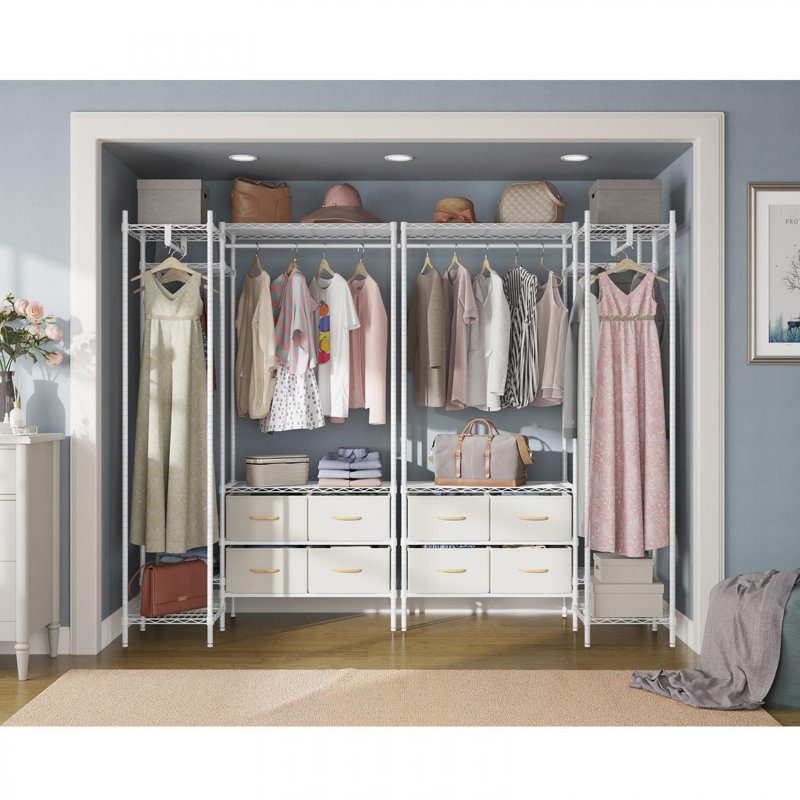 43.3'' Heavy Duty Freestanding Metal Garment Rack, Multifunctional Clothes Rack with Adjustable Shelves, Ideal for Home and Commercial Use,White