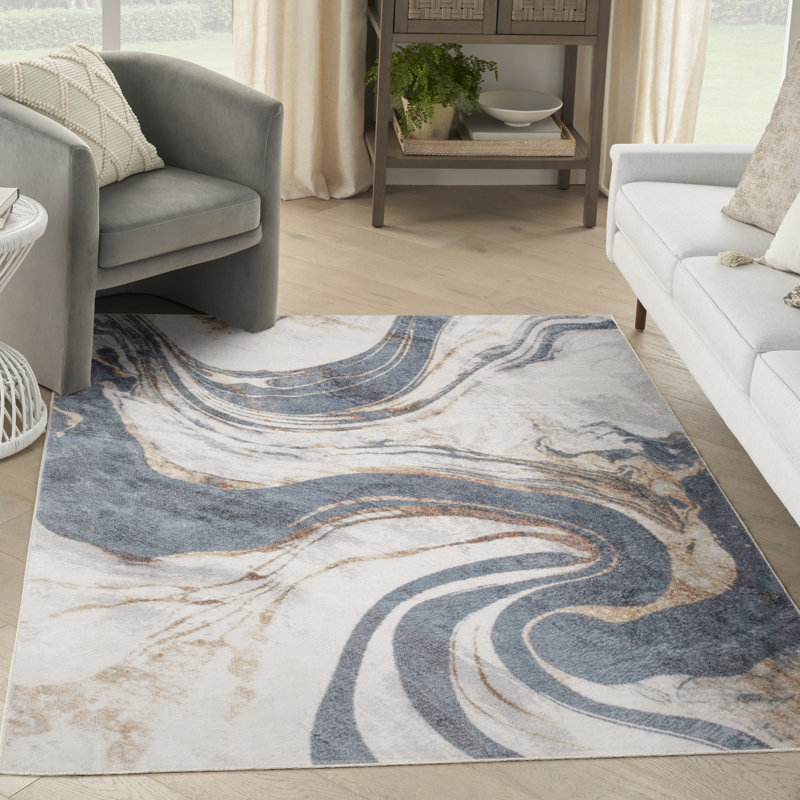 Tapis d'intérieur moderne ivoire Nourison Astra, Rectangle 5 pi 3 po x 7 pi