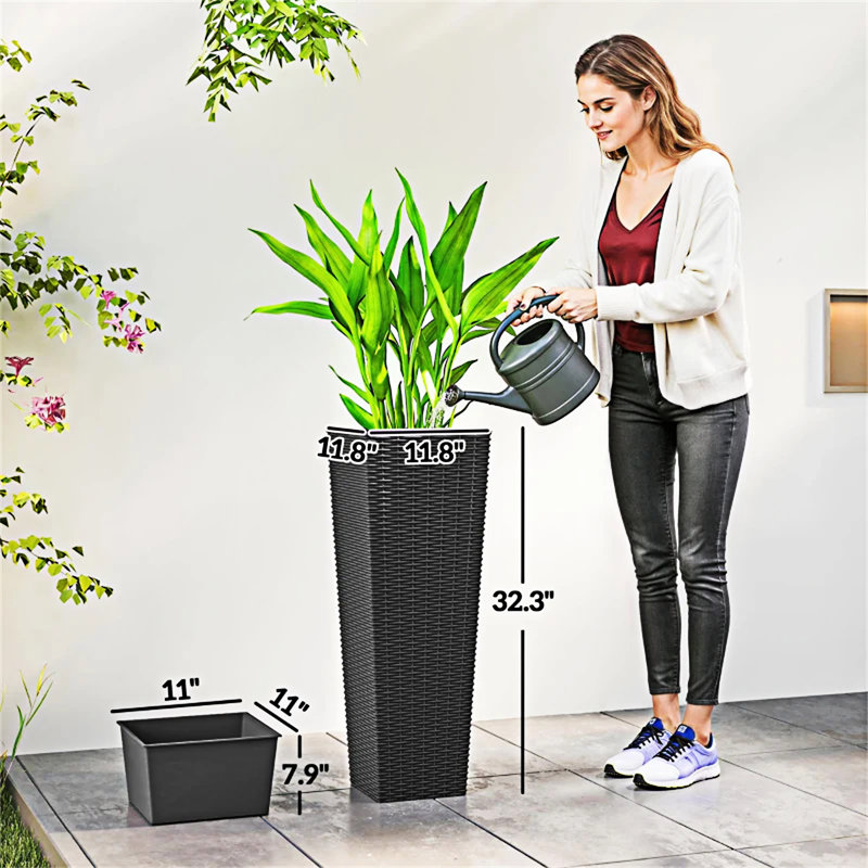 Ensemble de 2 pots à fleurs hauts, Noir