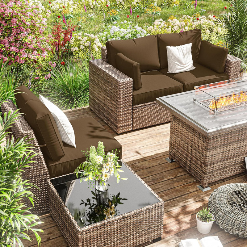 8-Piece Outdoor Cushion Cover Set (Set Of 3 Seats, 5 Backs), Covers Only, Chocolate