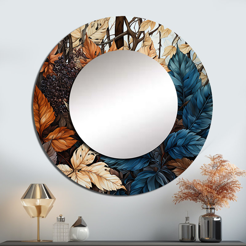 Sayquan Leaves Autumn Sunlight Harmony III - miroir décoratif à feuilles, miroir mural rond traditionnel, impression d'art en métal