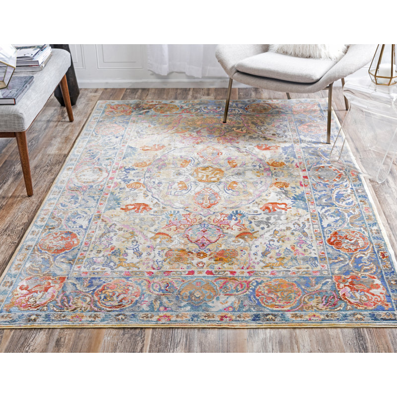 Tapis beige / bleu Glasser, Rectangle de 5 pi x 8 pi