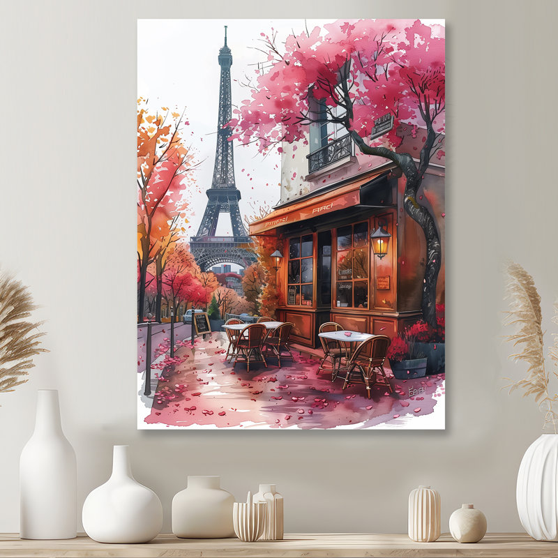 Impression de fleurs printanières au café de Paris II - City Paris, Sans cadre, métal, H 32 po x l 16 po