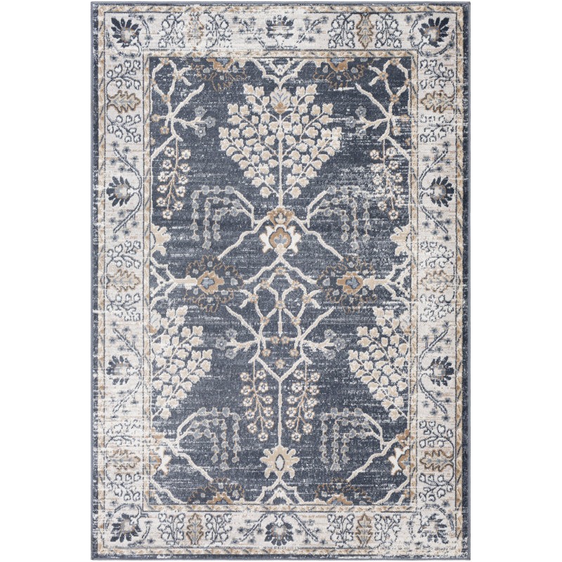 Tapis oriental bleu marine / brun clair Gittens, Rectangle 6 pi 6 po x 9 pi 2 po