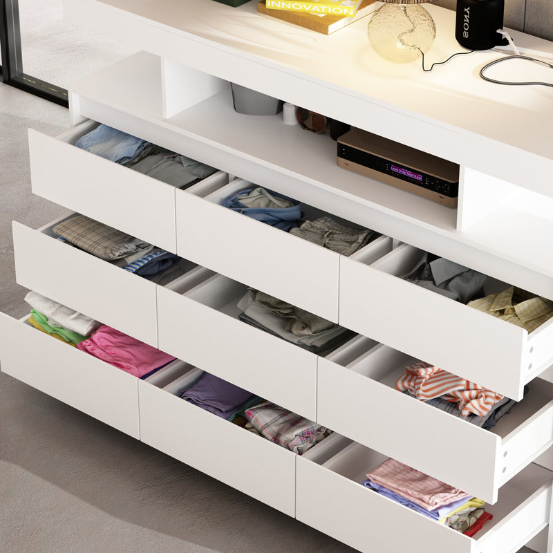  Liranzo 47.2"W 9-Drawer Dresser with Bluetooth-Controlled Multi-Color LED Lights