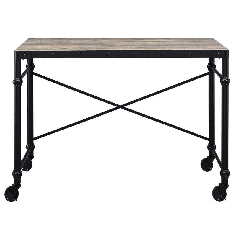 Bureau industriel avec roulettes, chêne rustique et charme d'écriture d'aspect noir