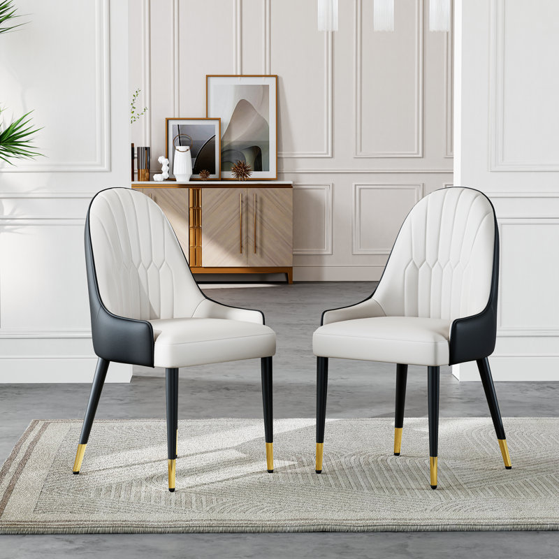 Canalou 18.7'' H Faux Leather Upholstered Parsons Chair, Black/White